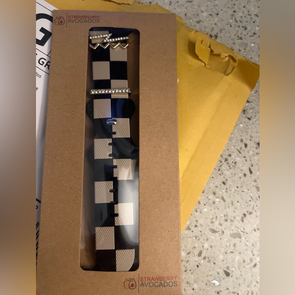 Black and Tan Checkered Apple Watch Band 45mm